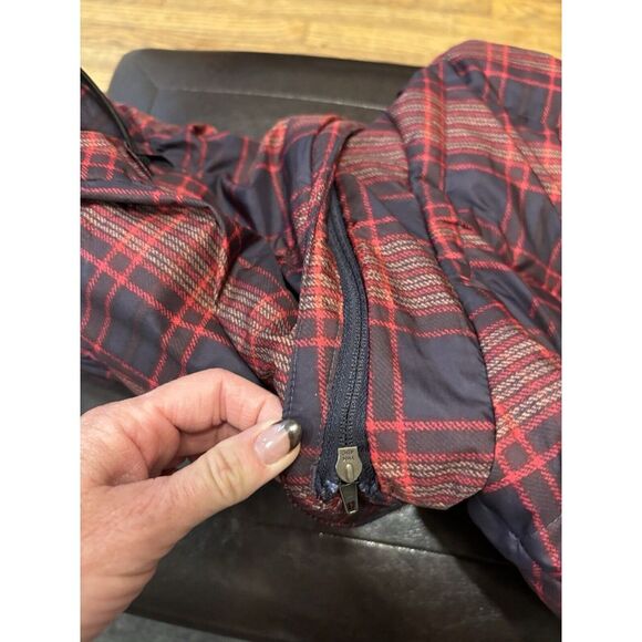 Patagonia Puffer Vest Women's Sz M Goosedown Hooded Red Navy‎ Plaid *Read* - Picture 11 of 14